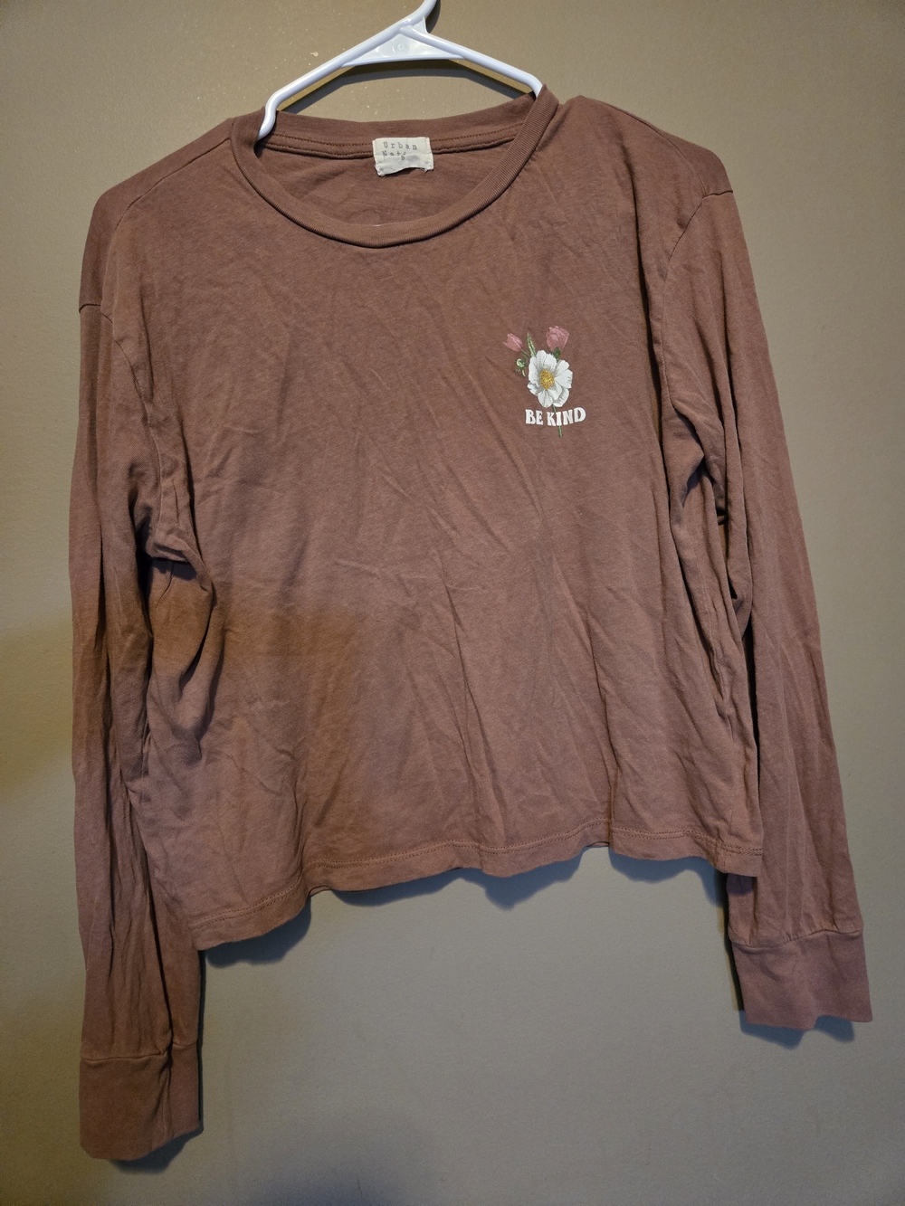 Urban Heritage Be Kind to Nature Floral Brown Cropped Long Sleeve Top